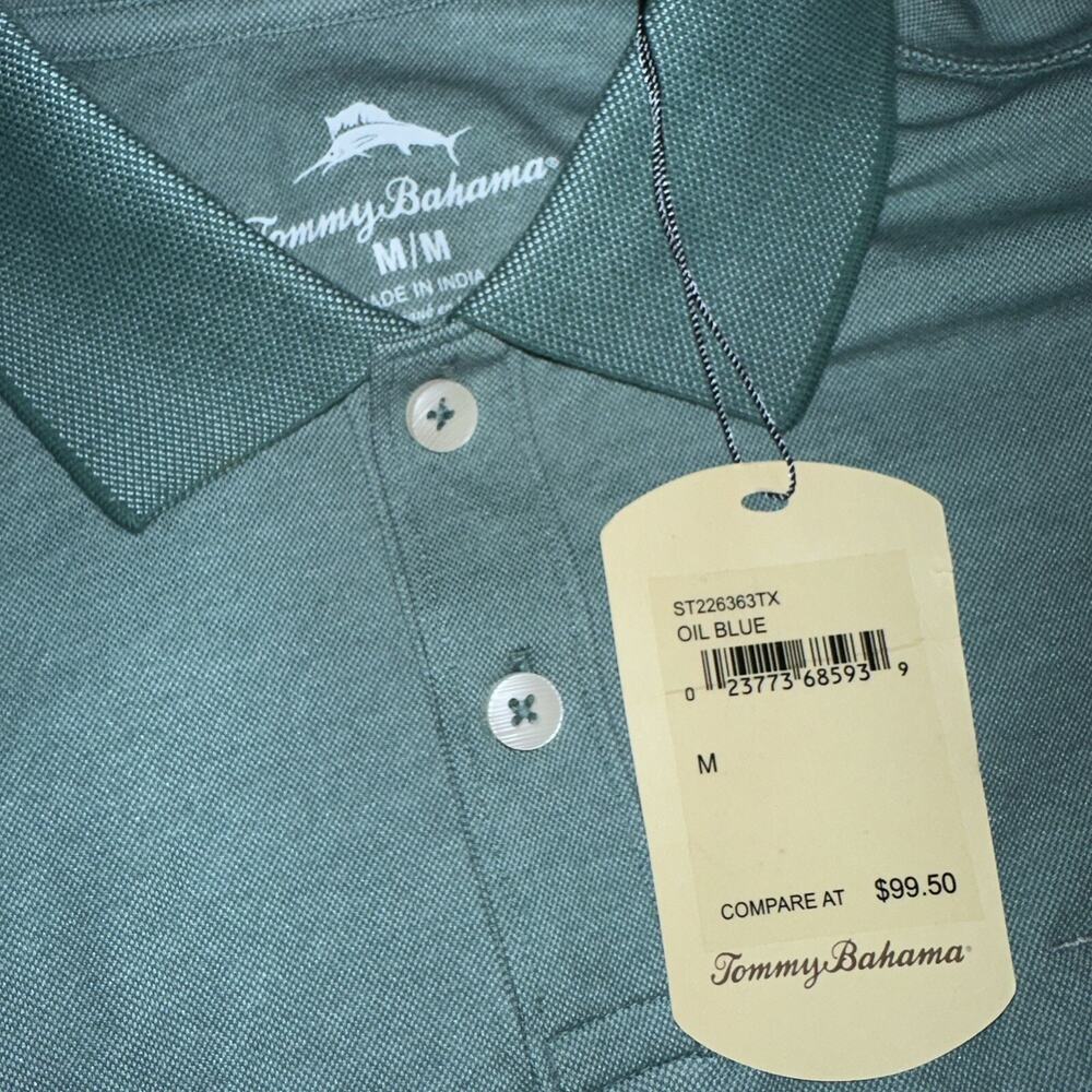 NEW Tommy Bahama S/S Polo Shirt Oil Blue Green Cotton Poly Blend MEDIUM $99.50
